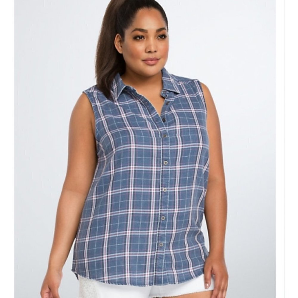 Torrid Plaid Sleeveless Flannel Shirt Top Size 1X
